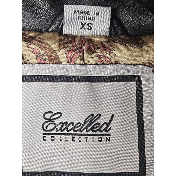 Vintage Excelled Womens Black Leather Jacket XS Midi 3 Button Collared - Picture 5 of 6